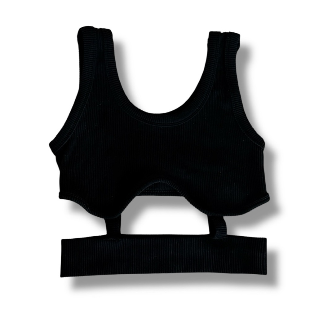 NWT Envy Palm Beach Black Ribbed Cutout Crop Top Tank Size Small New With Tags